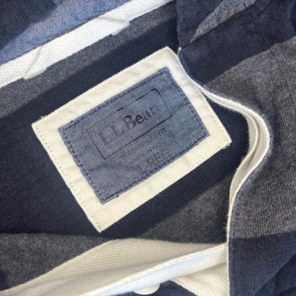 L.L. BEAN Men’s Long Sleeved Hooded‎ Black & Grey Striped Shirt w/ Buttons Large - Picture 8 of 11